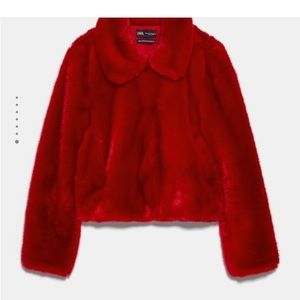 Zara red faux fur jacket